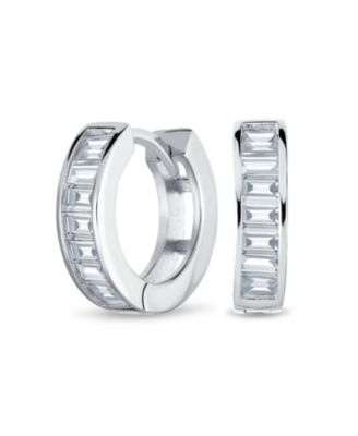 Серьги-кольца Bling Jewelry Pink Blue Clear Cubic Zirconia Baguette Cut CZ Huggie Mini Hoop Sterling Silver