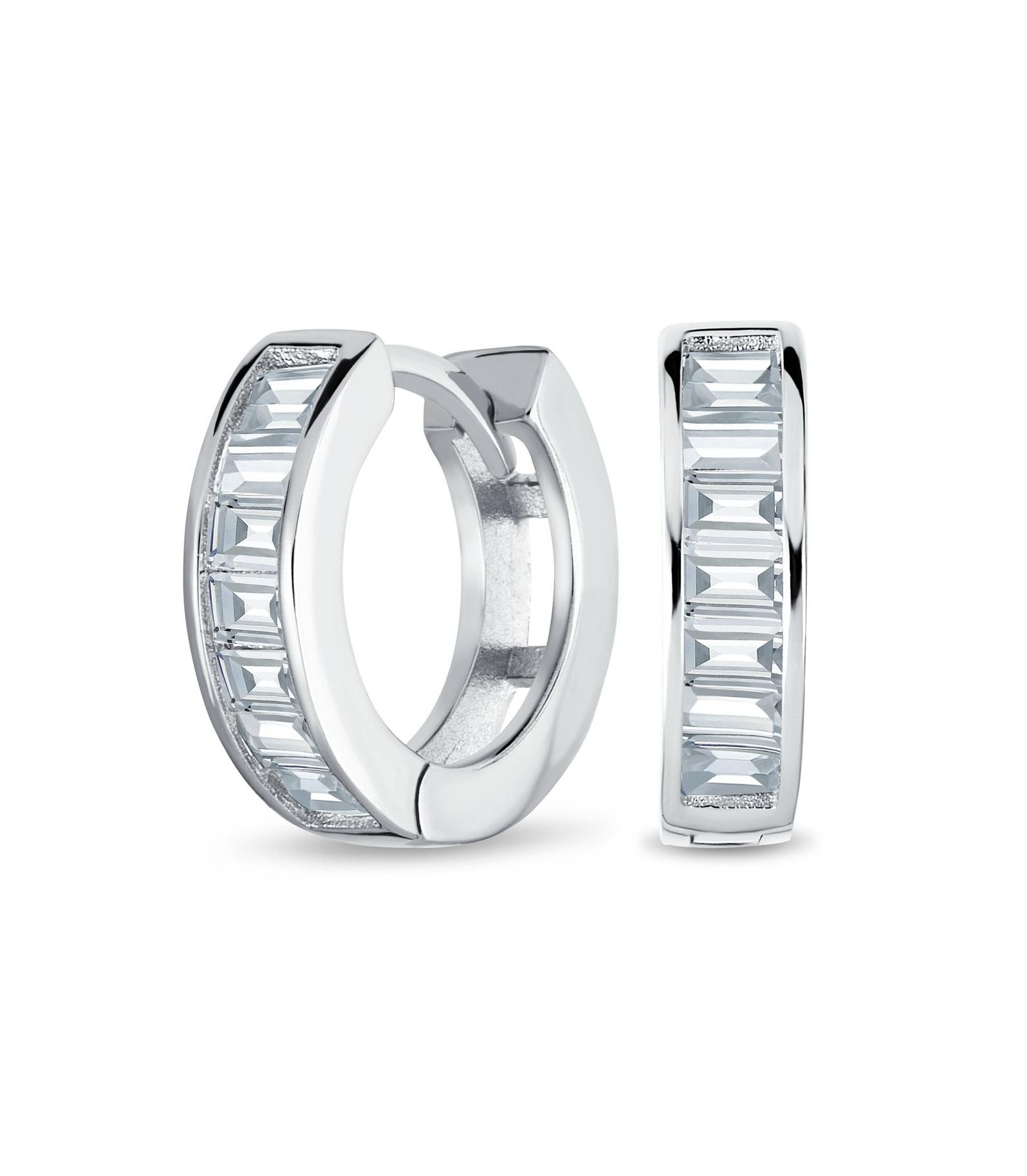 Серьги-кольца Bling Jewelry Pink Blue Clear Cubic Zirconia Baguette Cut CZ Huggie Mini Hoop Sterling Silver