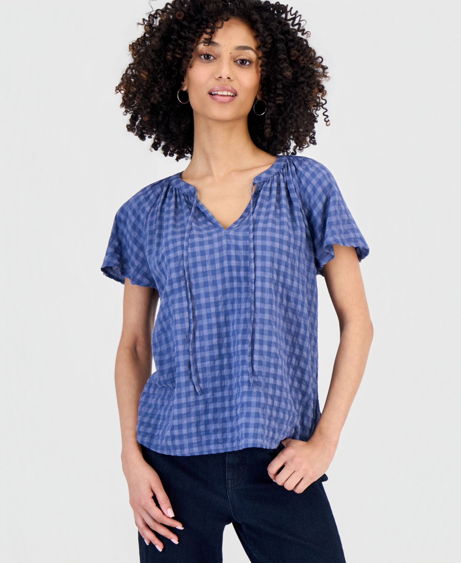 Style & Co Petite Paisley Bloom Flutter-Sleeve Popover Top, Exclusively at Macy's