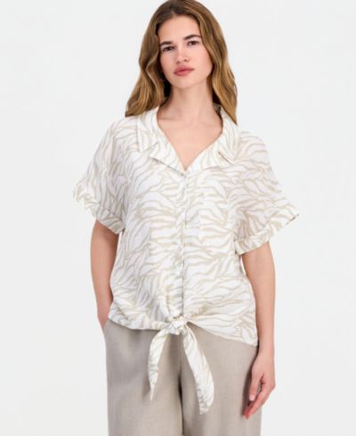 Charter Club Petite Linen Tie-Front Top, женский топ
