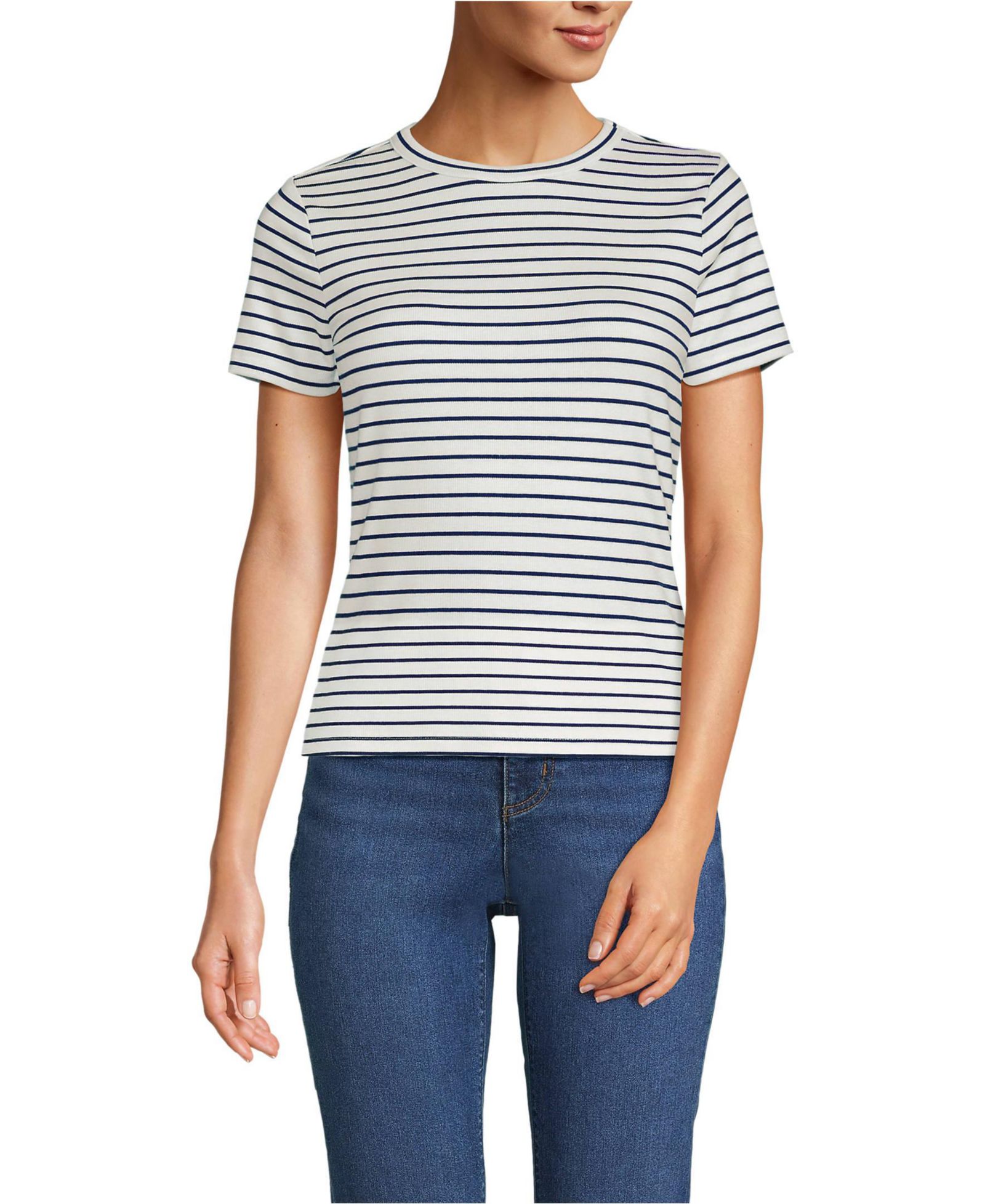 Lands' End Women's Drapey Rib Fitted Short Sleeve T-Shirt