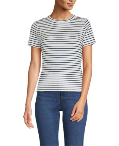 Lands' End Women's Drapey Rib Fitted Short Sleeve T-Shirt