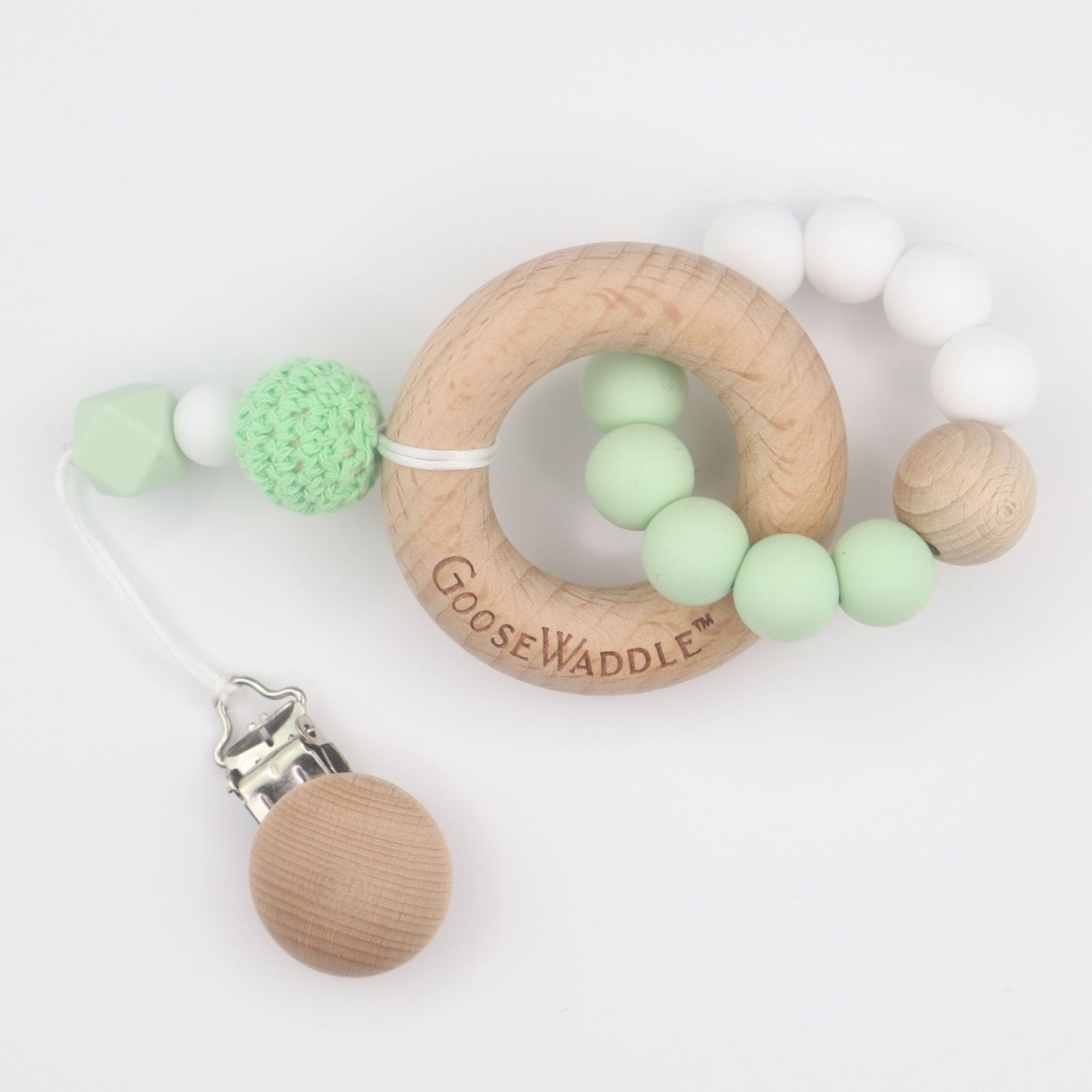 GooseWaddle Attachable Wooden & Silicone Teether - Mint