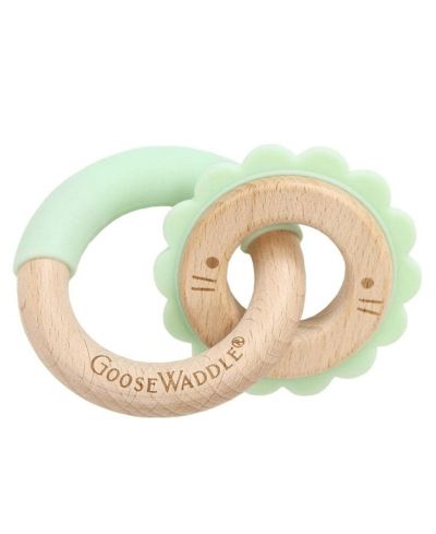 Детский силиконовый и деревянный прорезыватель GooseWaddle Mint Lion