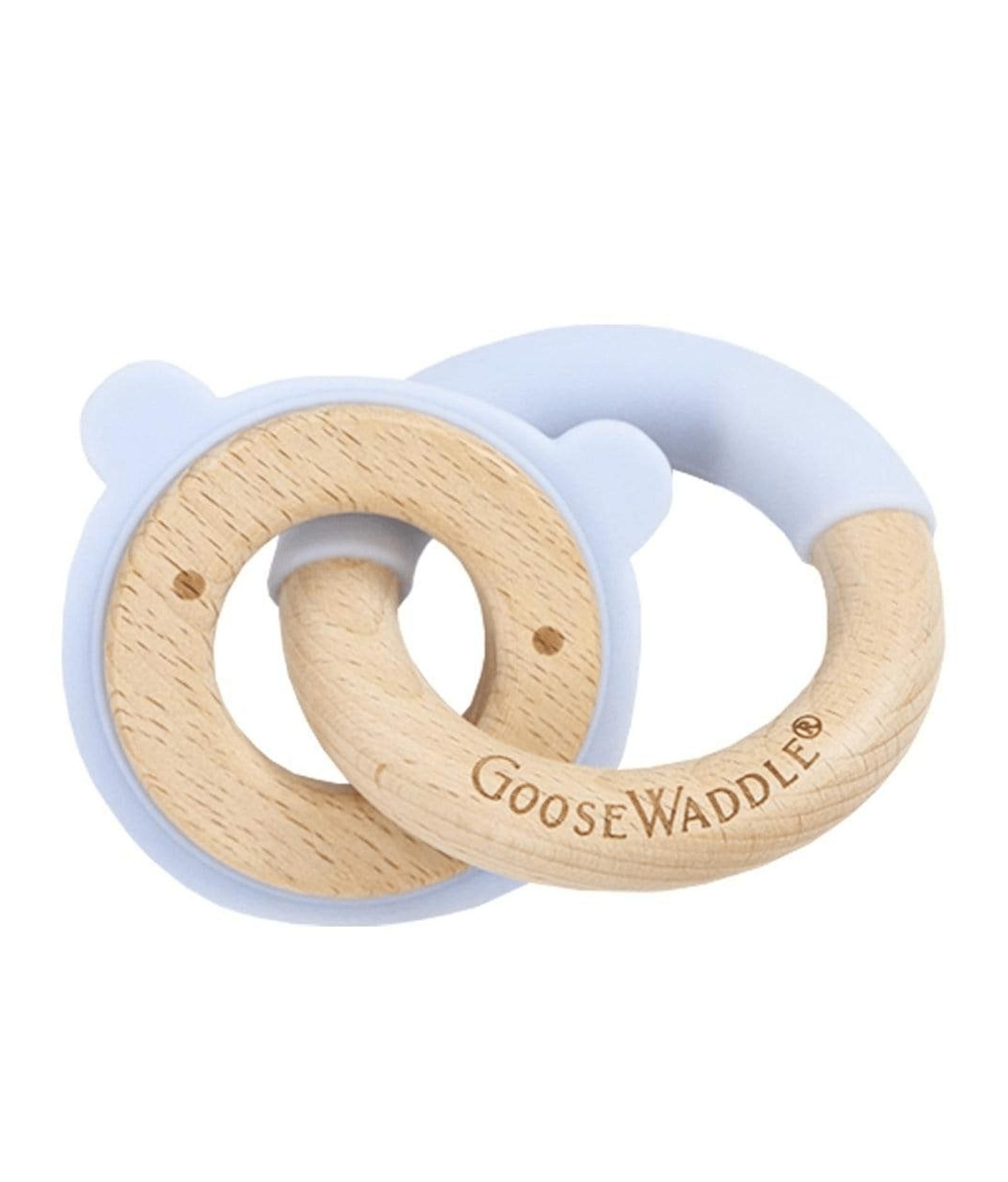 GooseWaddle Blue Bear Silicone + Wood Double Teether