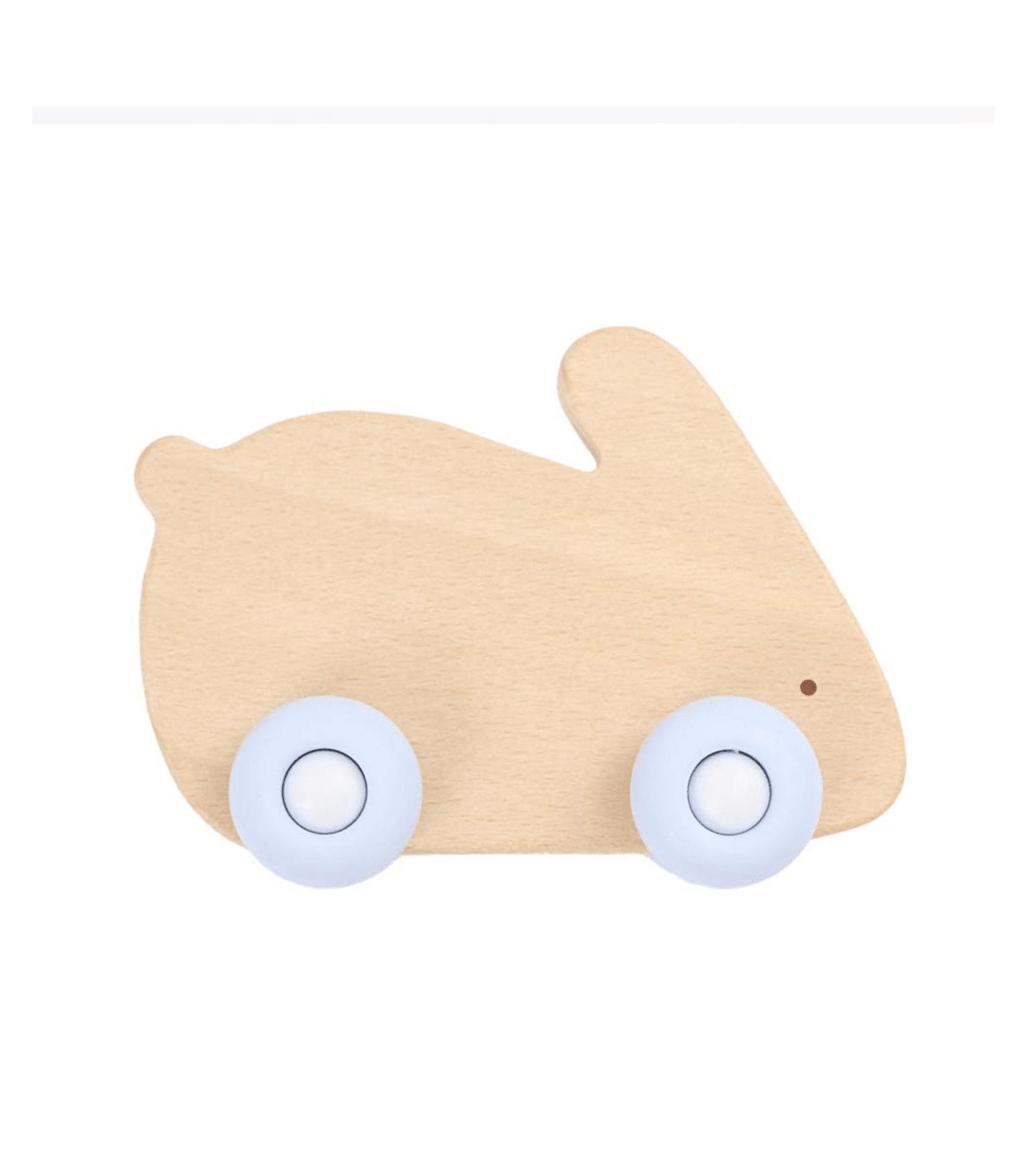 GooseWaddle Blue Bunny Silicone + Wood Teether With Wheels
