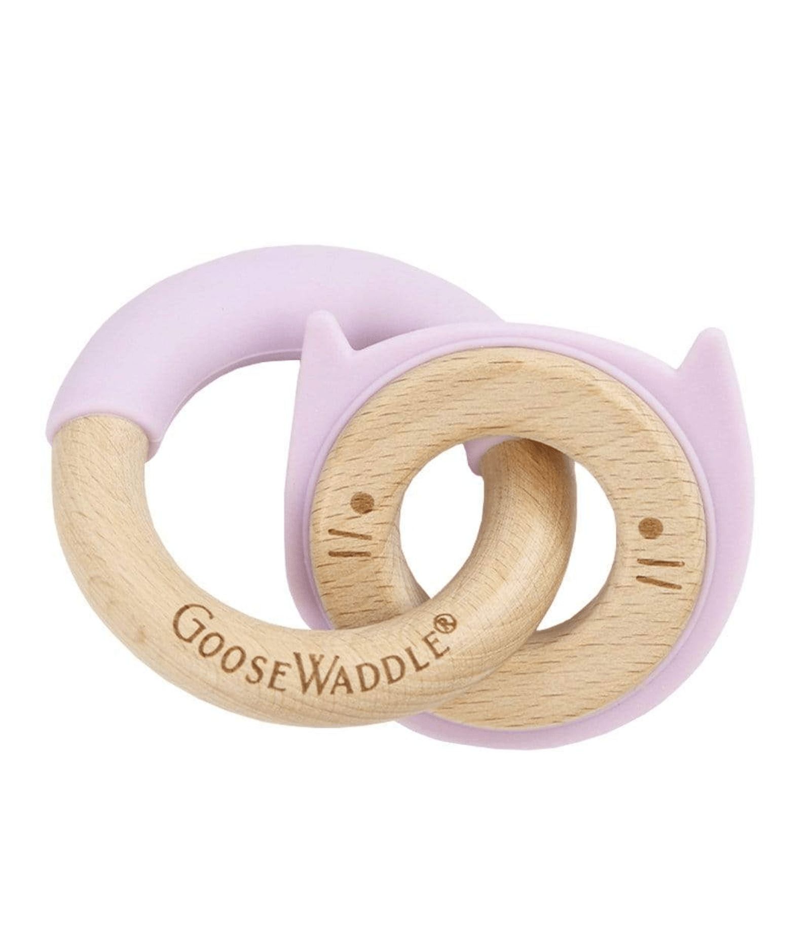 GooseWaddle Lavender Kitten Silicone + Wood Double Teether
