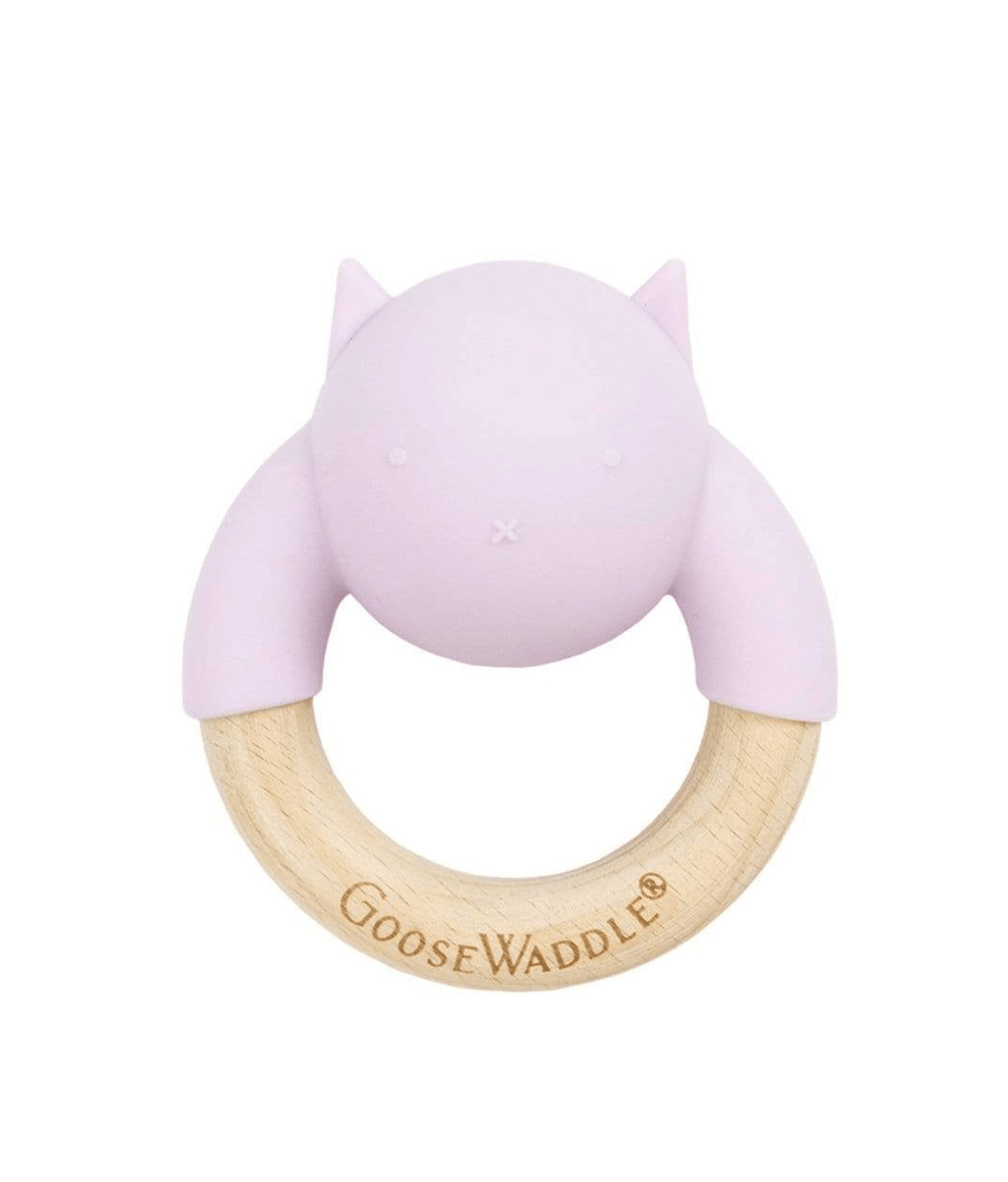 GooseWaddle Wooden & Silicone Rattle Teether Lavender Kitten
