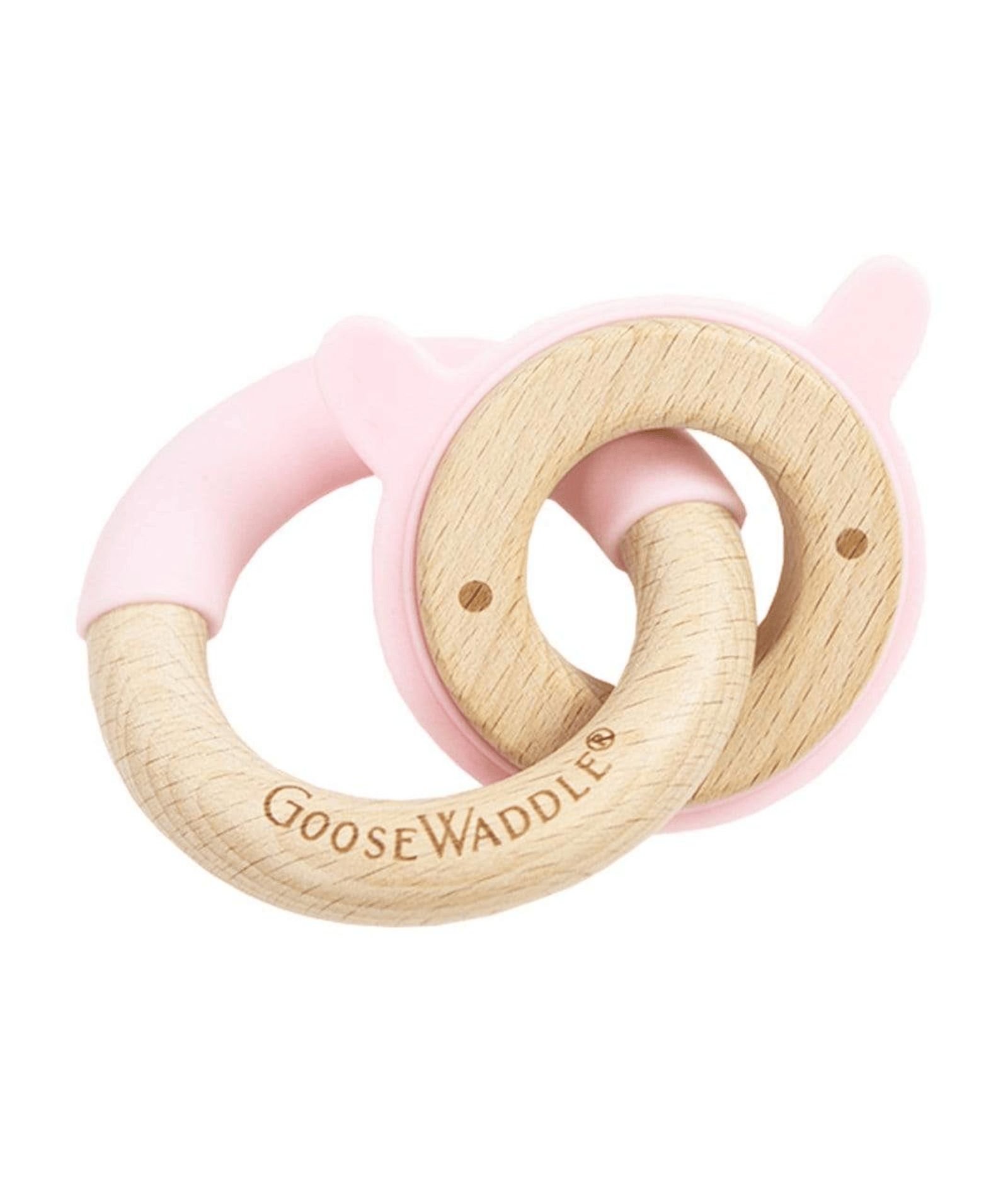GooseWaddle Pink Bunny Silicone + Wood Double Teether