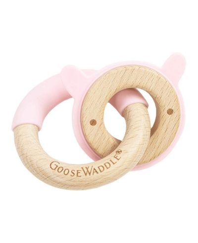 Детский силиконовый и деревянный прорезыватель GooseWaddle Pink Bunny