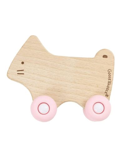 Прорезыватель GooseWaddle Pink Kitten Silicone + Wood With Wheels