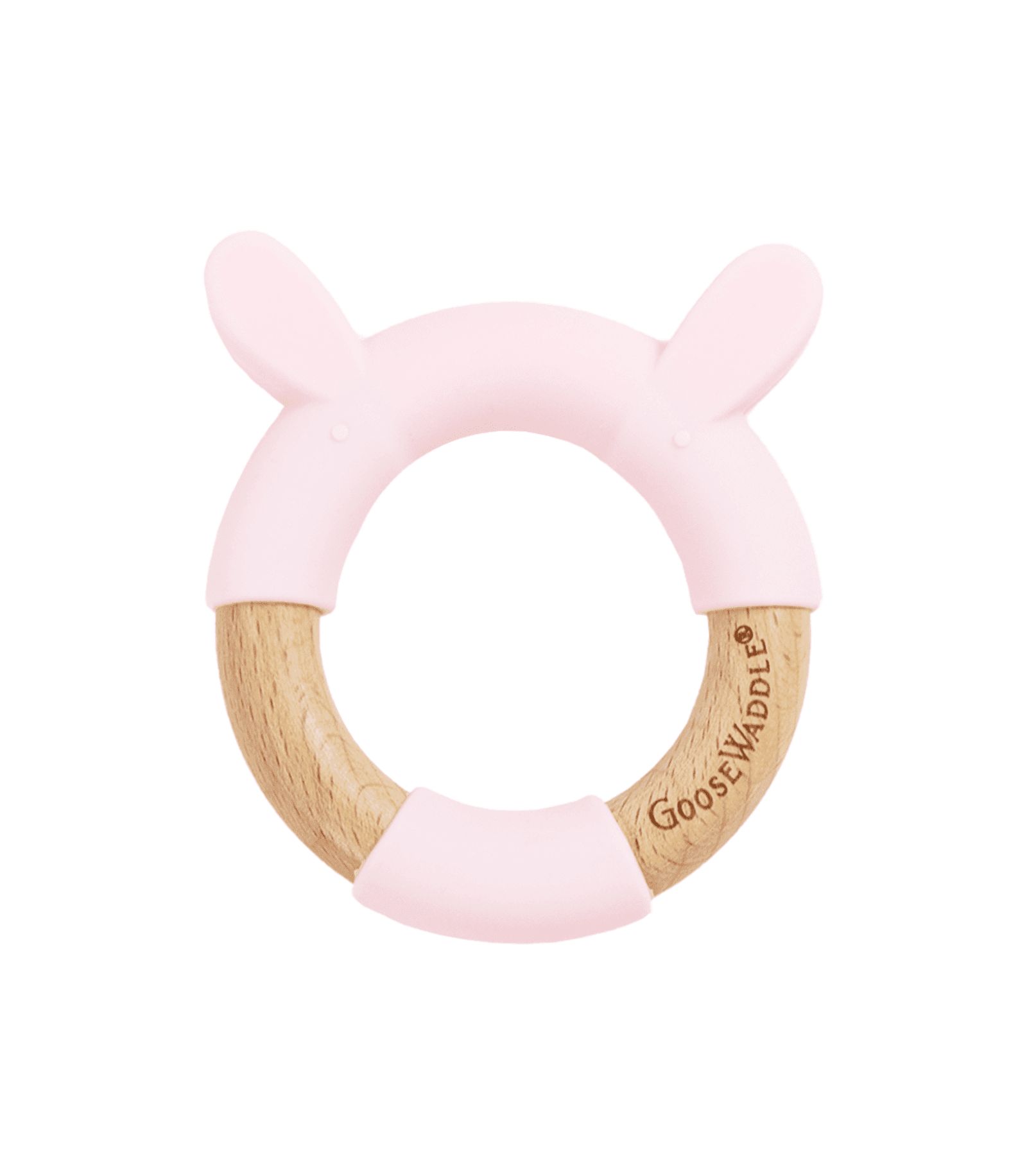 GooseWaddle Pink Bunny Circle Teether Wooden + Silicone