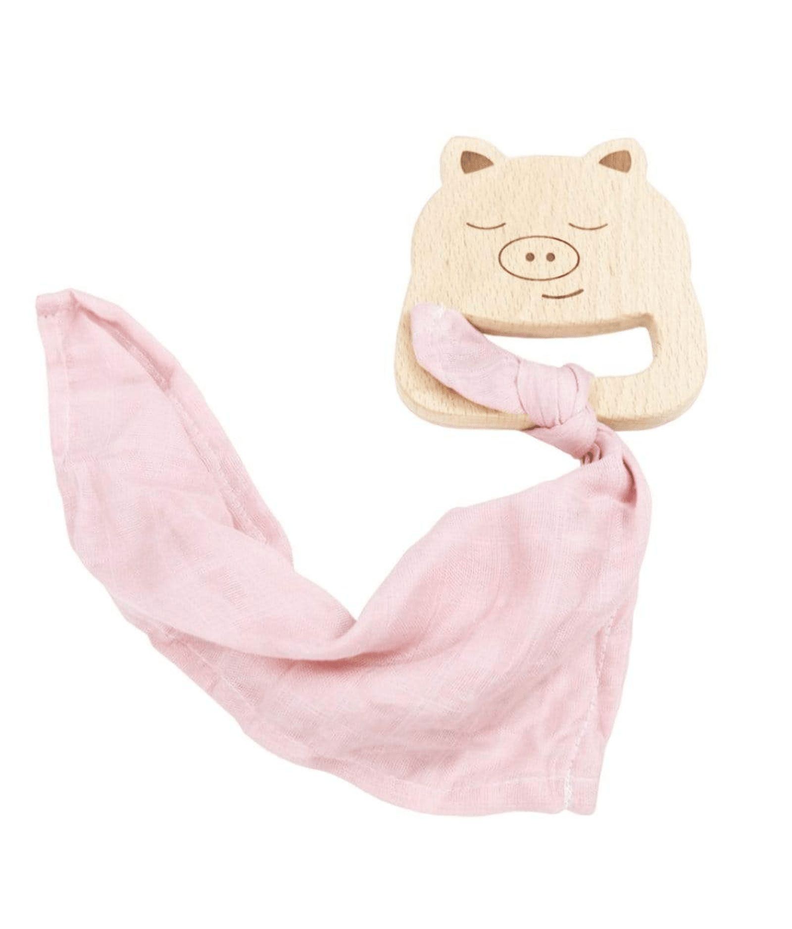 GooseWaddle Pig Wooden Teether & Pink Blankie