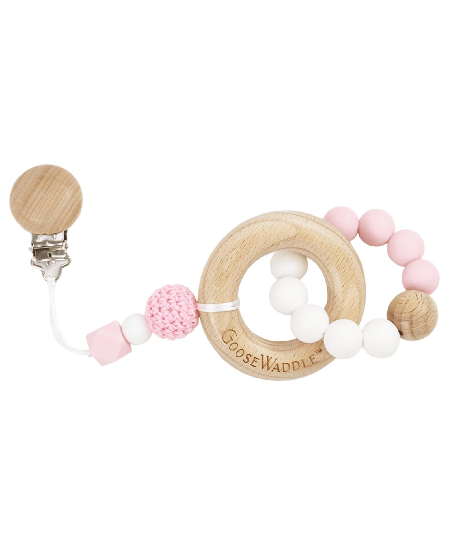GooseWaddle Attachable Wooden & Silicone Teether - Pink