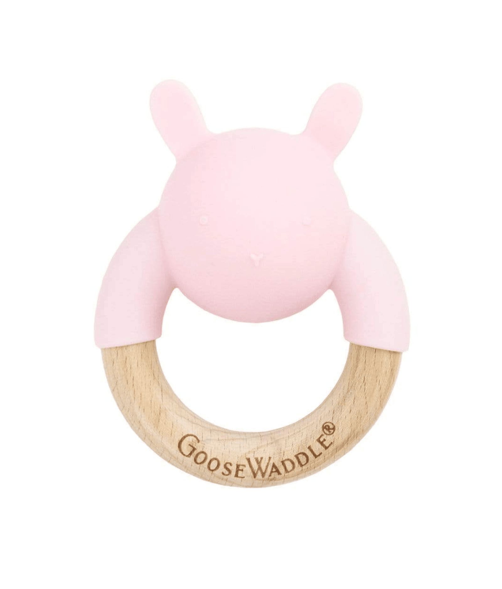 Деревянная силиконовая погремушка-прорезыватель GooseWaddle Pink Bunny