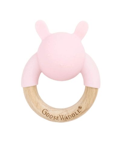 Деревянная силиконовая погремушка-прорезыватель GooseWaddle Pink Bunny