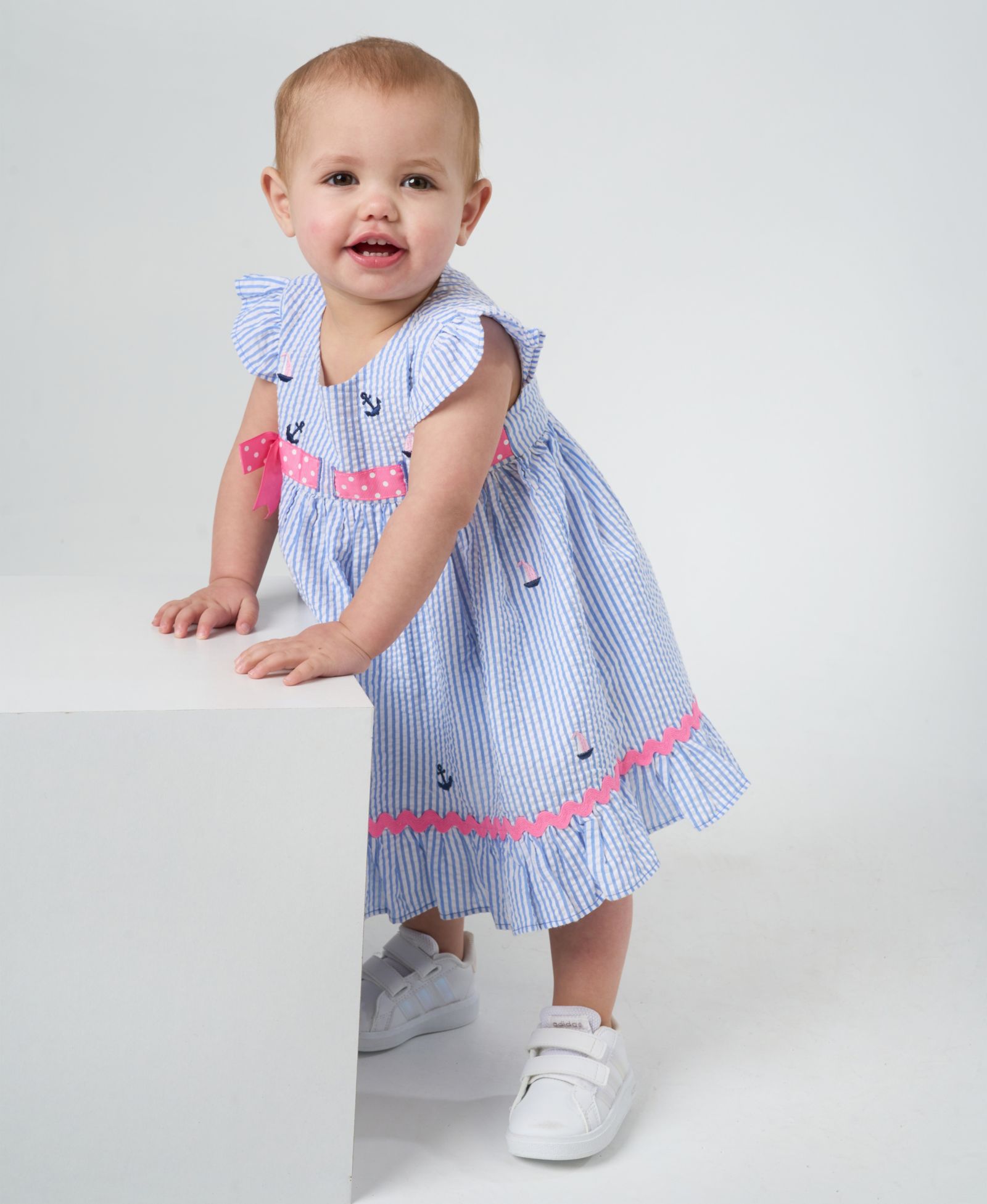 Rare Editions Детское морское платье из сирсакорки
