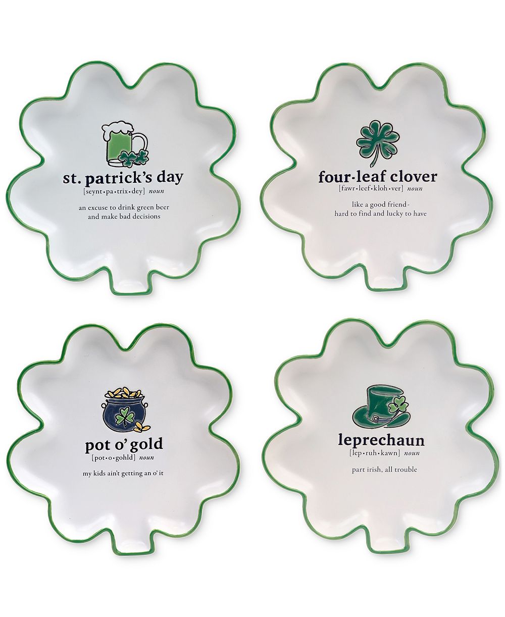 Certified International St. Patrick's Day Shamrock Tidbit Plates, Set of 4