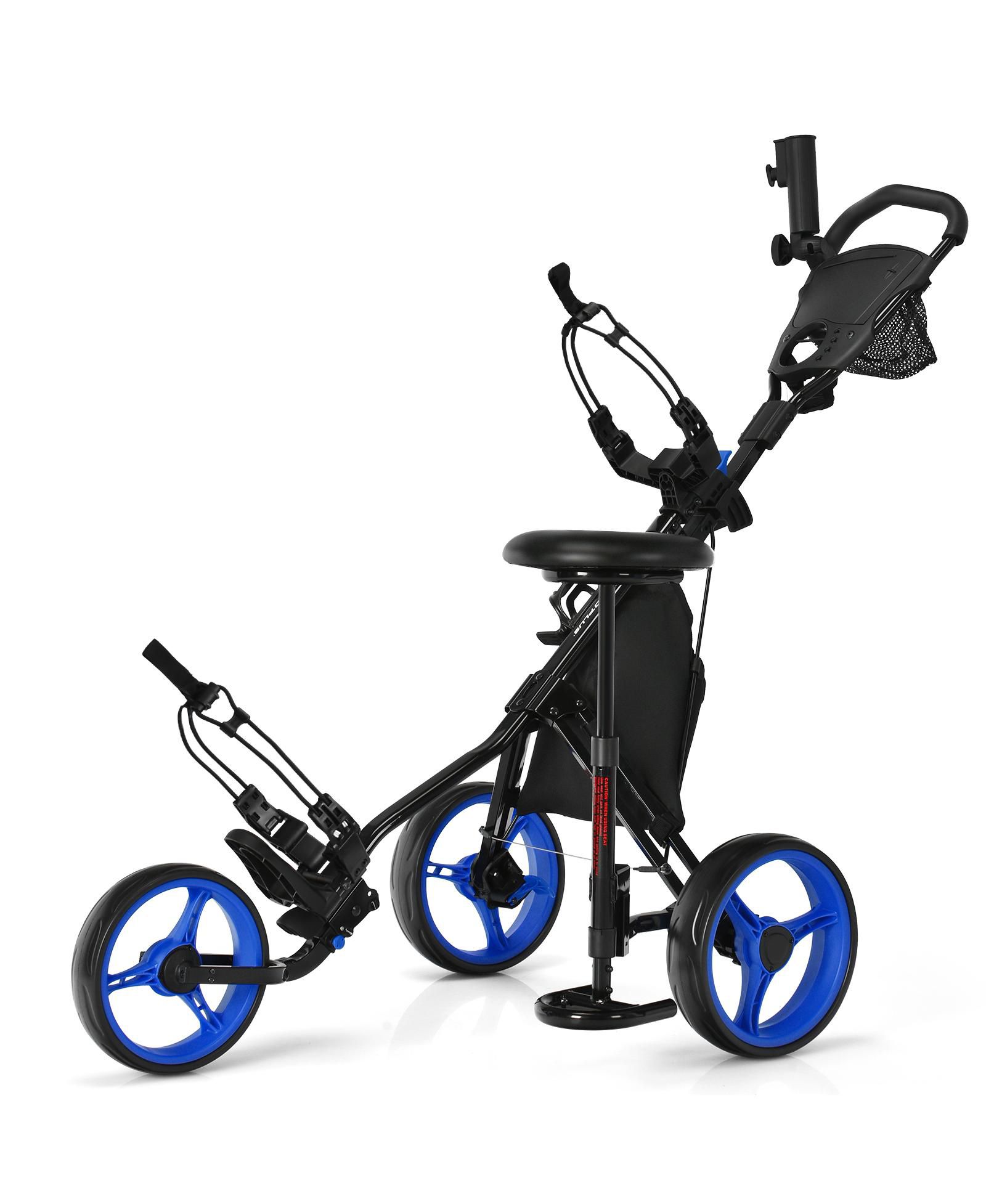 3 Wheels Folding Golf Push Cart with Seat Scoreboard and Adjustable Handle