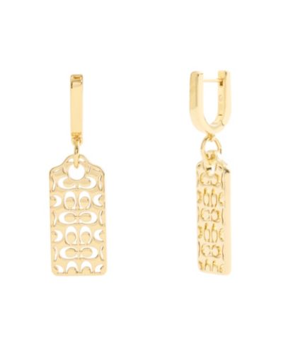 Серьги-кольца COACH Gold Signature Quilted Hangtag Charm Huggie