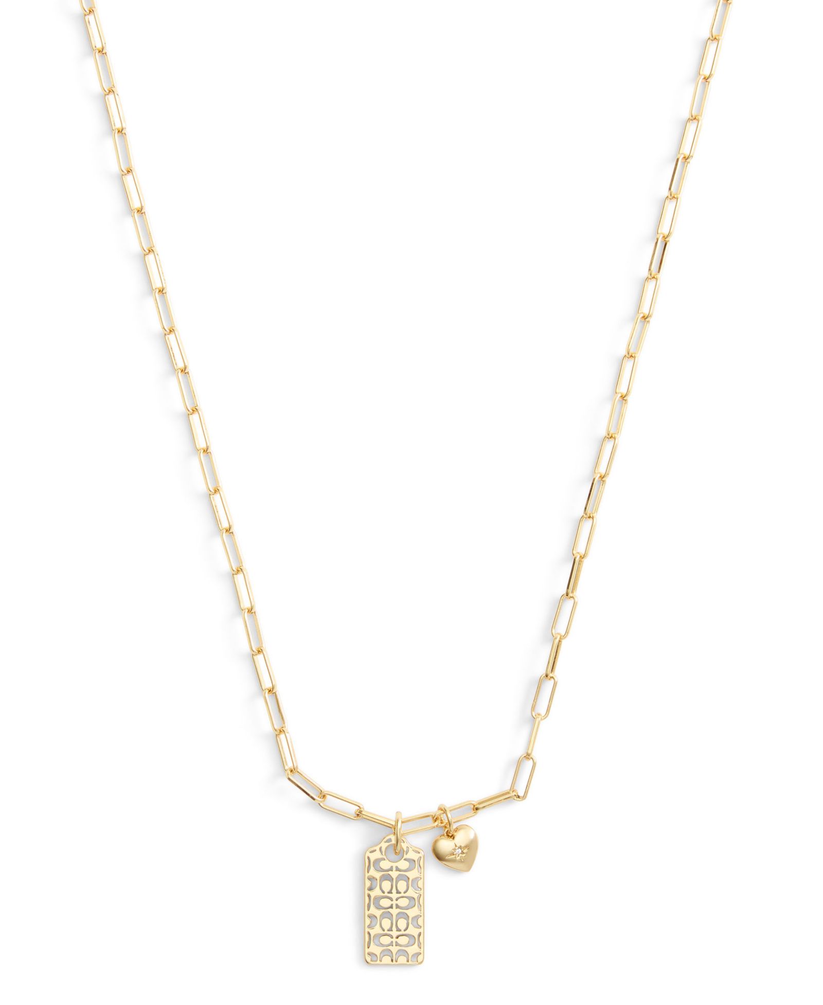 COACH Faux Stone Signature Quilted Hangtag Pendant Necklace