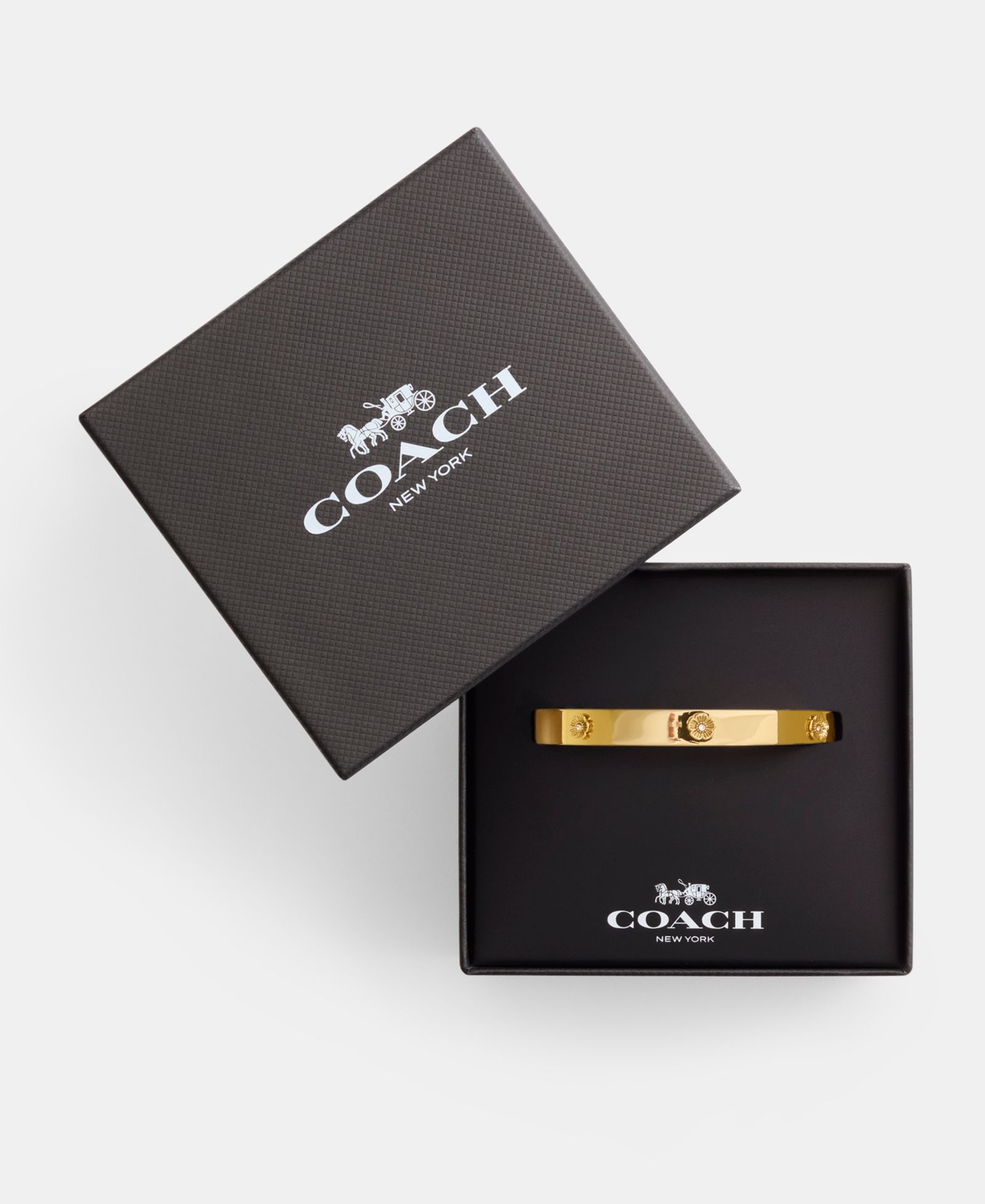 COACH Signature Faux Stone Tea Rose Enamel Bangle Boxed Bracelet