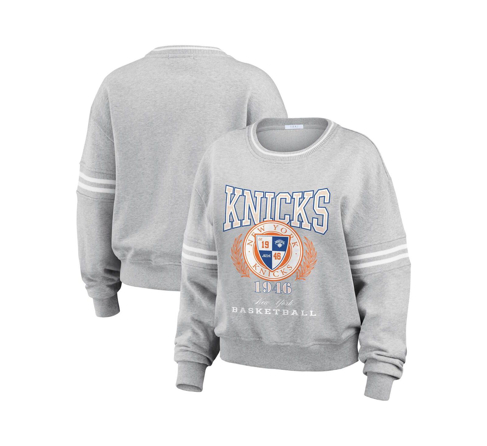 Женский свитшот WEAR BY ERIN ANDREWS Heather Gray New York Knicks French Terry Pullover