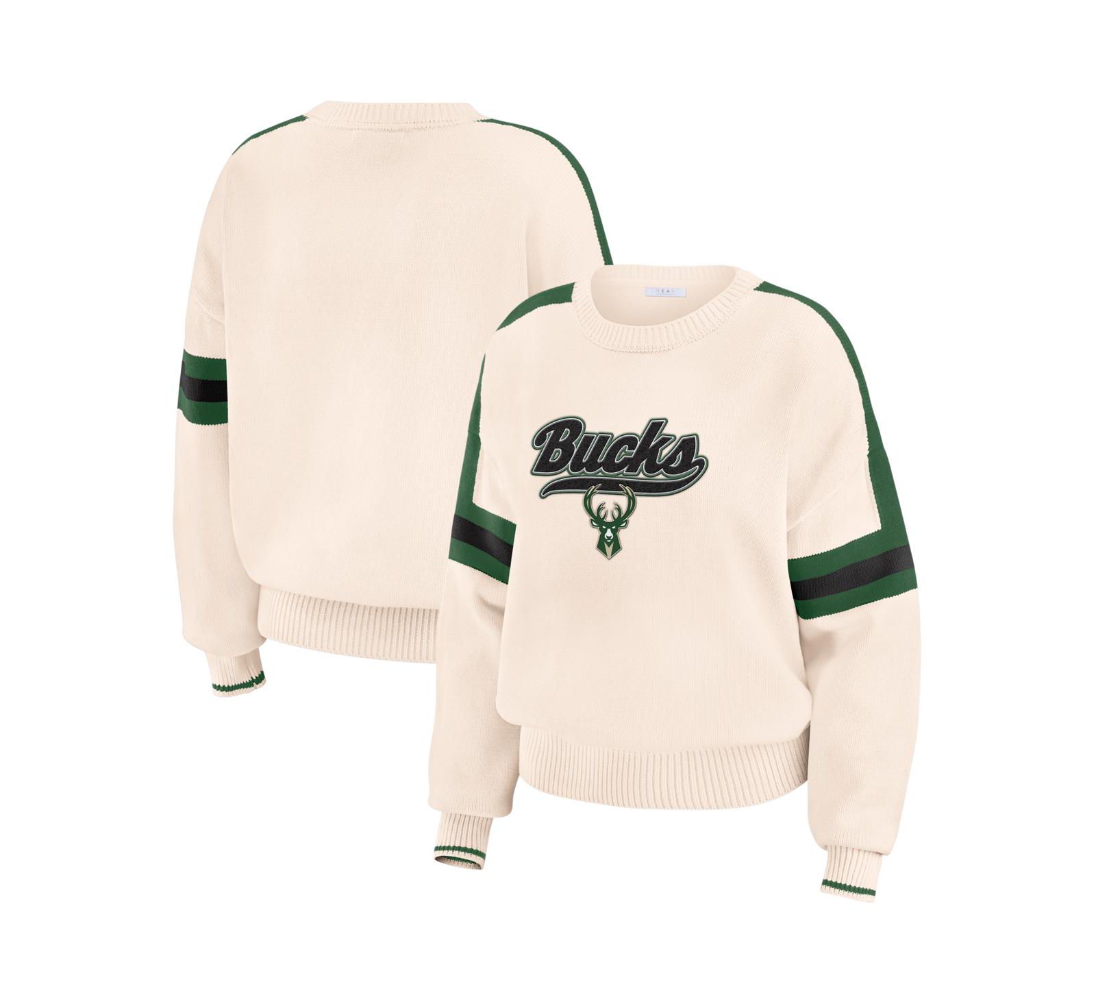 Женский свитшот WEAR by Erin Andrews Milwaukee Bucks Cream Stripe