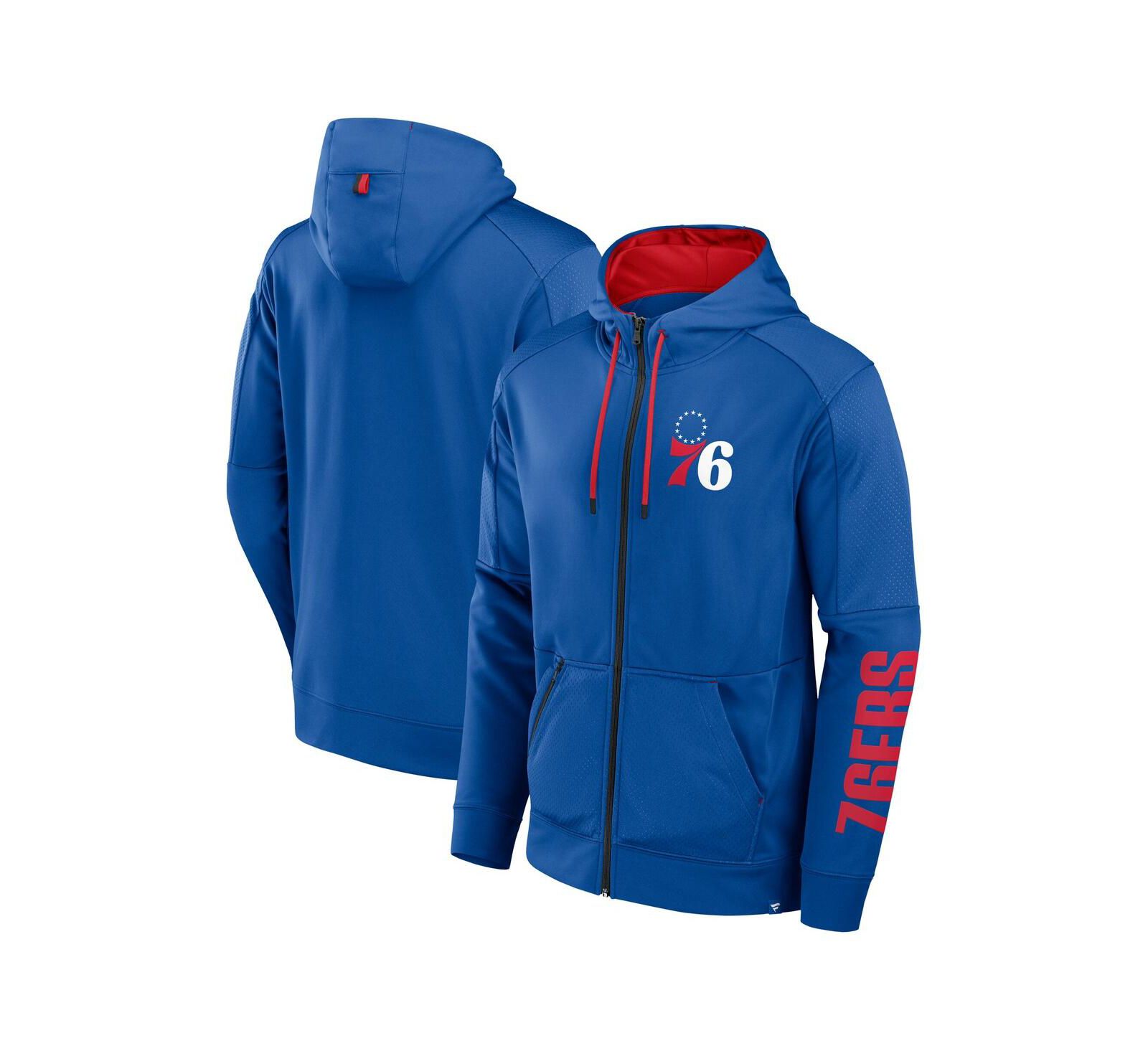 Мужское синее худи Fanatics Philadelphia 76ers Baller Defender Performance Full-Zip