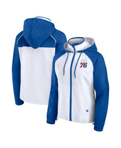 Женская белая/синяя куртка-анорак Fanatics Philadelphia 76ers Raglan Full-Zip Hoodie