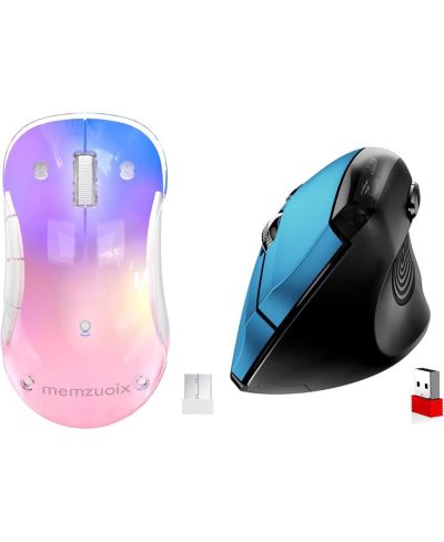 memzuoix беспроводная мышь 2.4G, беспроводная компьютерная мышь для Laptop, Desktop, PC, MacBook, набор 2 шт (LED перезаряжаемая беспроводная мышь + синяя эргономичная беспроводная мышь)
