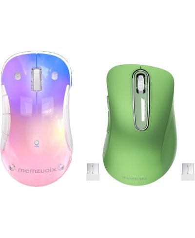 memzuoix Беспроводная мышь 2.4G для ноутбука и ПК, комплект из 2 шт. (LED Rechargeable + Green)