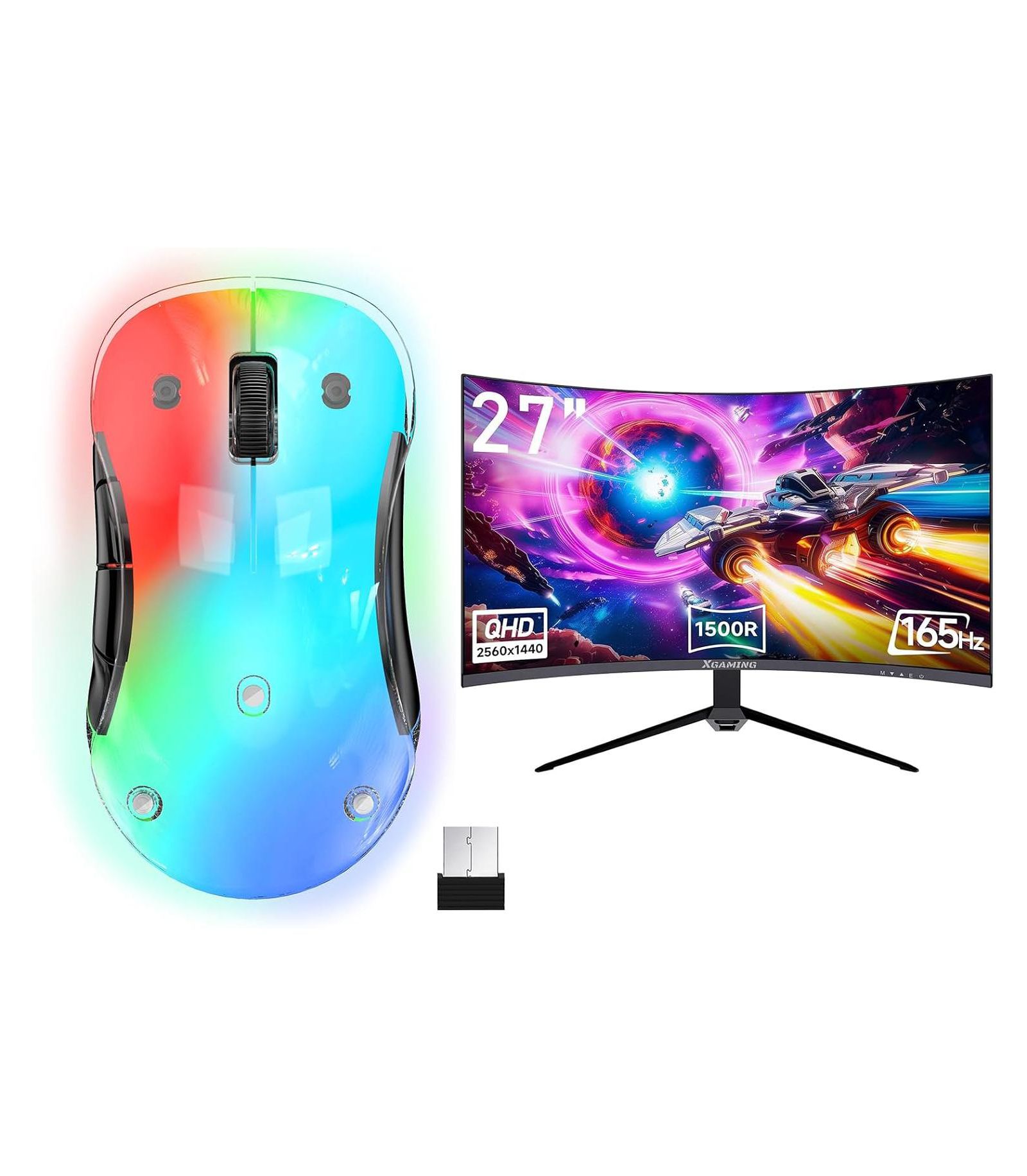 Memzuoix 27" Curved QHD 165Hz Gaming Computer Monitor with Rechargeable Wireless Mouse