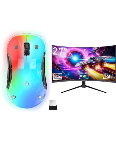 Комплект memzuoix: беспроводная мышь LED и изогнутый компьютерный монитор 27" 165Hz 2560 x 1440p с 2HDMI