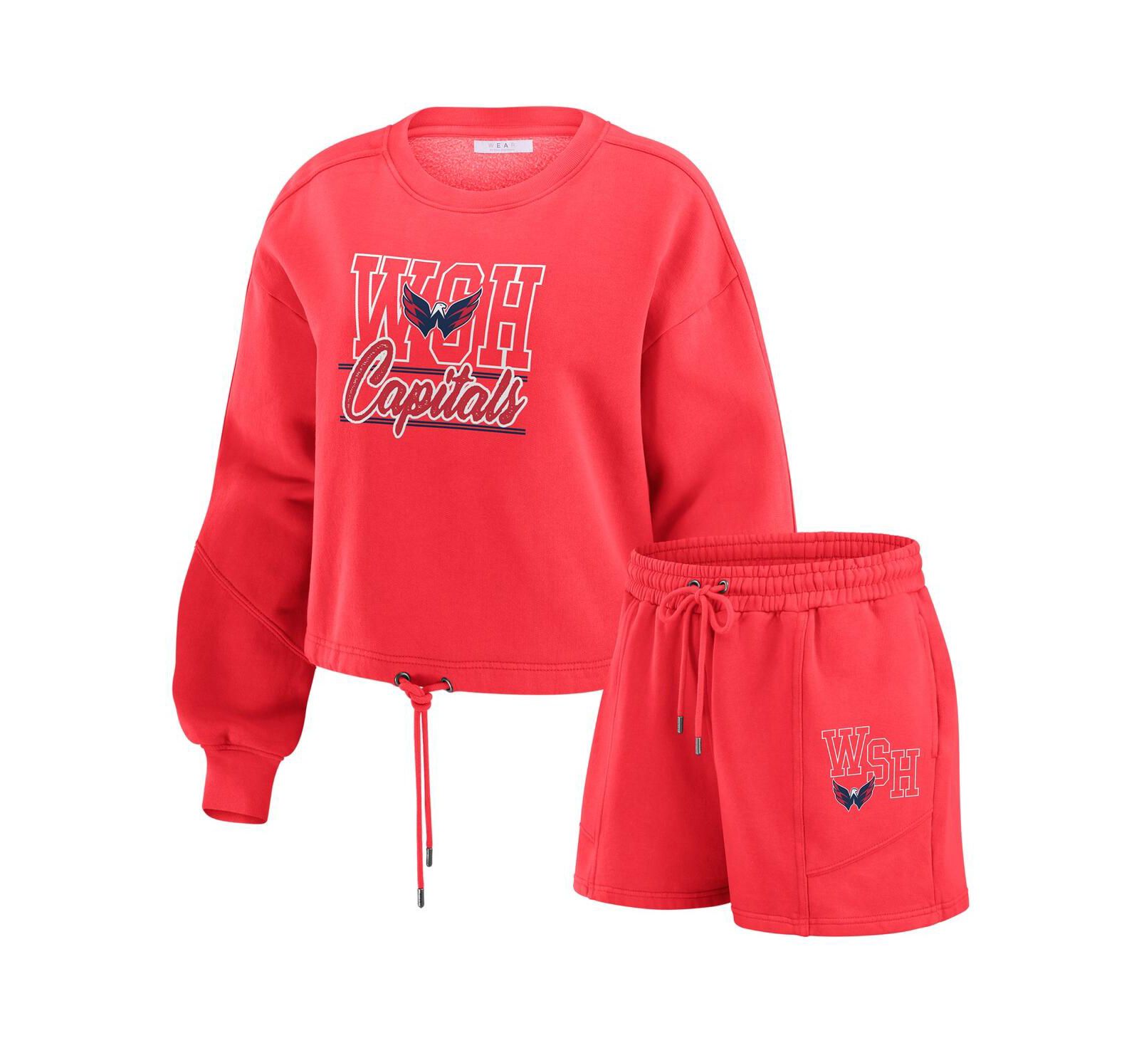 WEAR by Erin Andrews Women's Red Washington Capitals Washed Fleece Sweatshirt Shorts Lounge Set