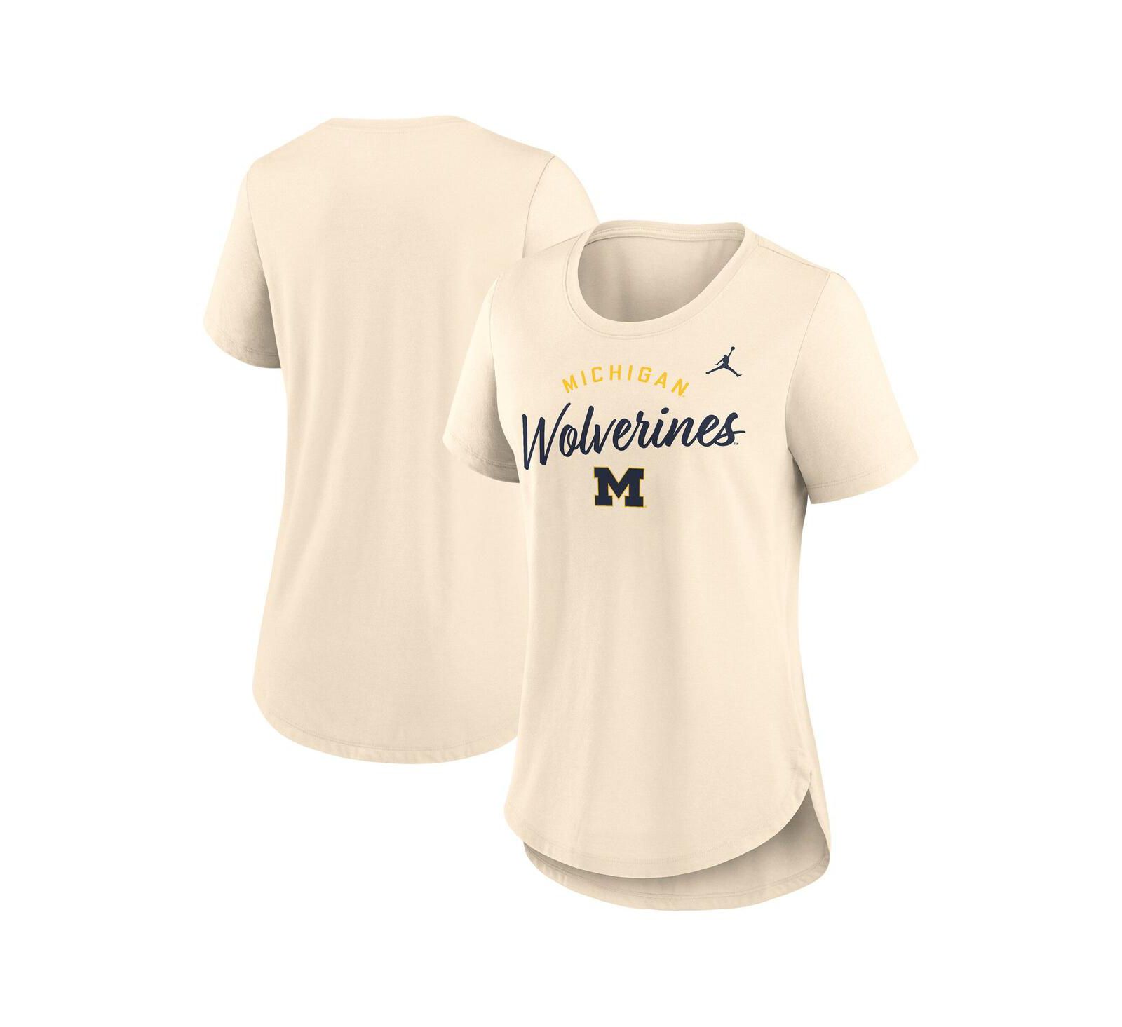Женская футболка Jordan Cream Michigan Wolverines Script Logo Tri-Blend