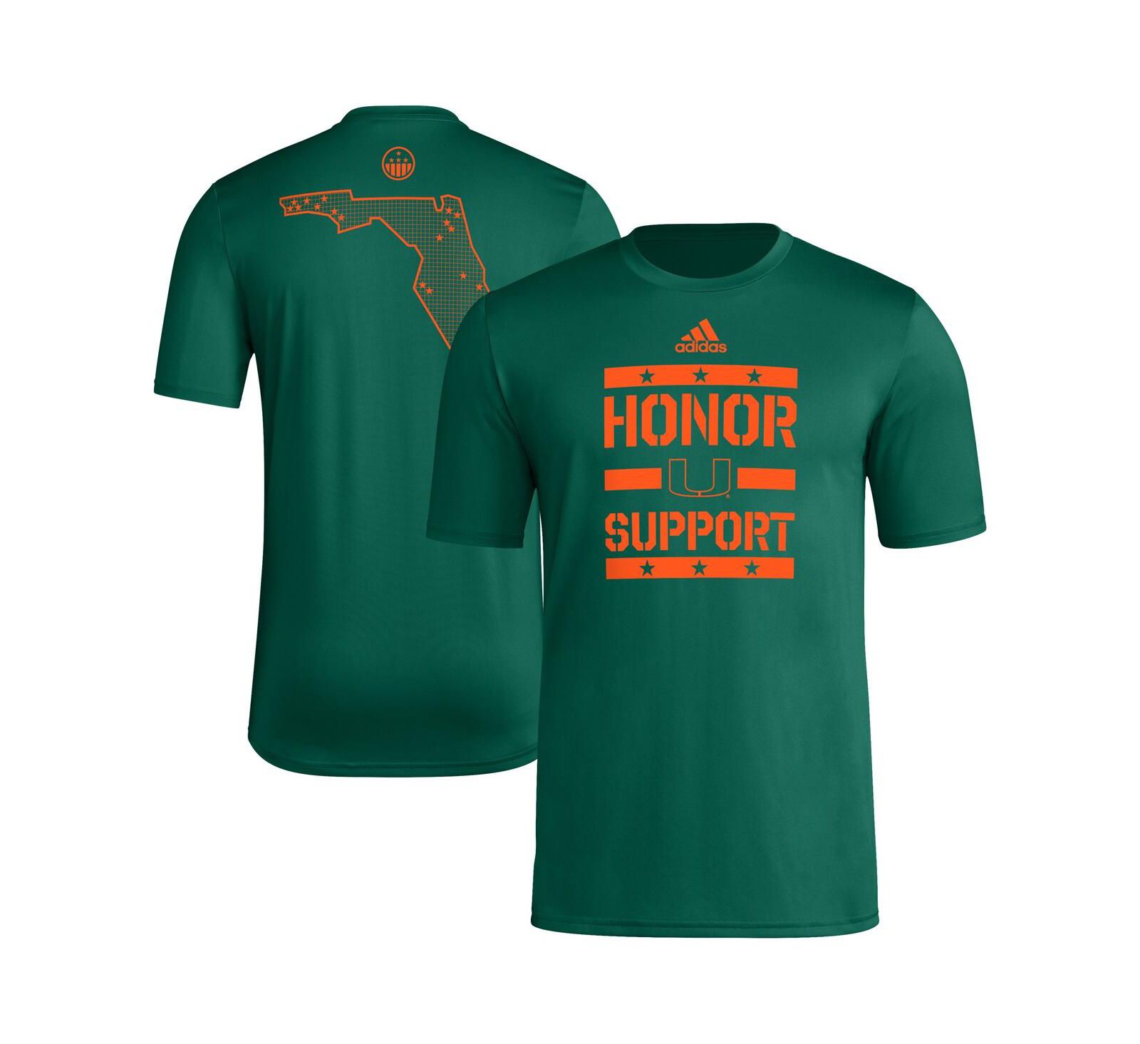 Adidas Men's Green Miami Hurricanes Honor Support Pre-Game T-Shirt