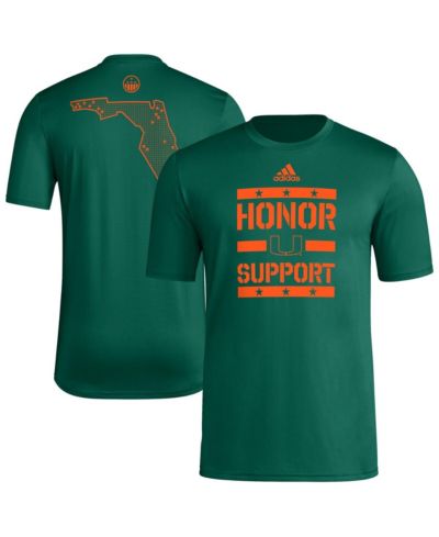 Мужская зеленая футболка Adidas Miami Hurricanes Honor Support Pre-Game