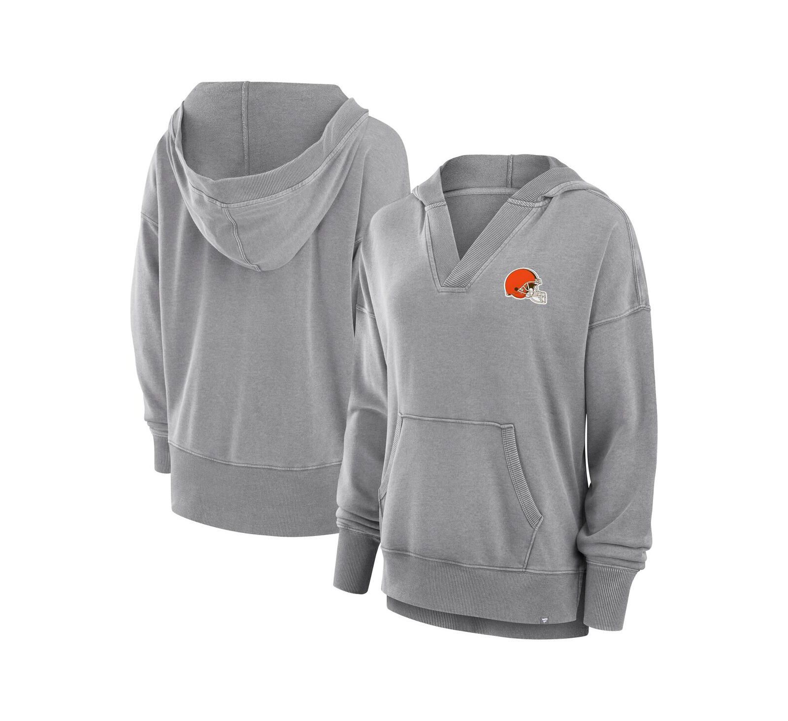 Женское худи Fanatics Cleveland Browns, серый меланж, V-образный вырез, French Terry