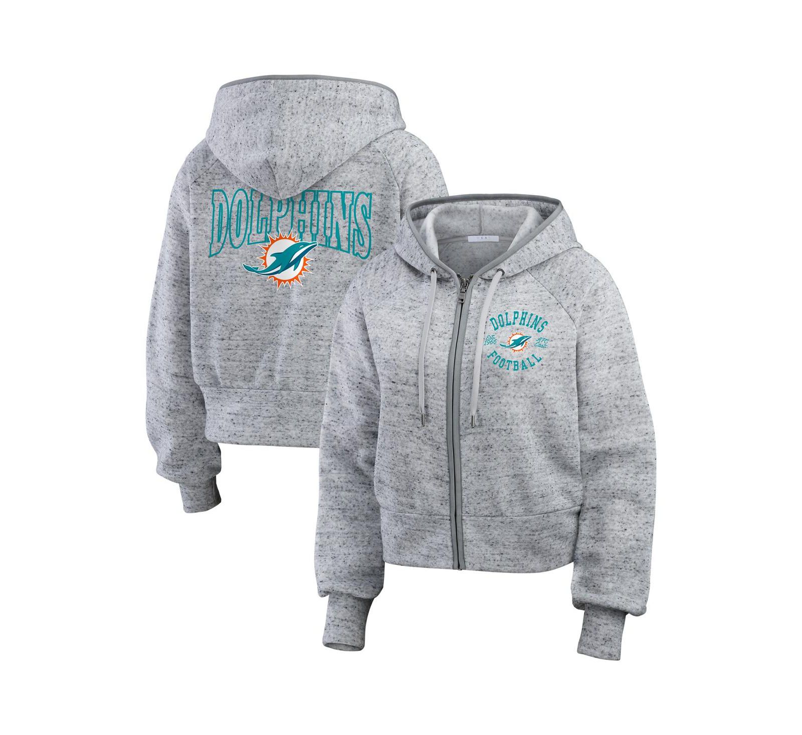 Женское укороченное худи WEAR by Erin Andrews Heather Gray Miami Dolphins Speckled Fleece Full-Zip