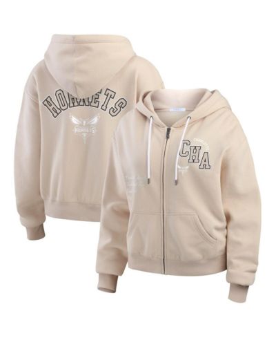WEAR by Erin Andrews Women's Tan Charlotte Hornets Tonal Felt Patch Full-Zip Hoodie