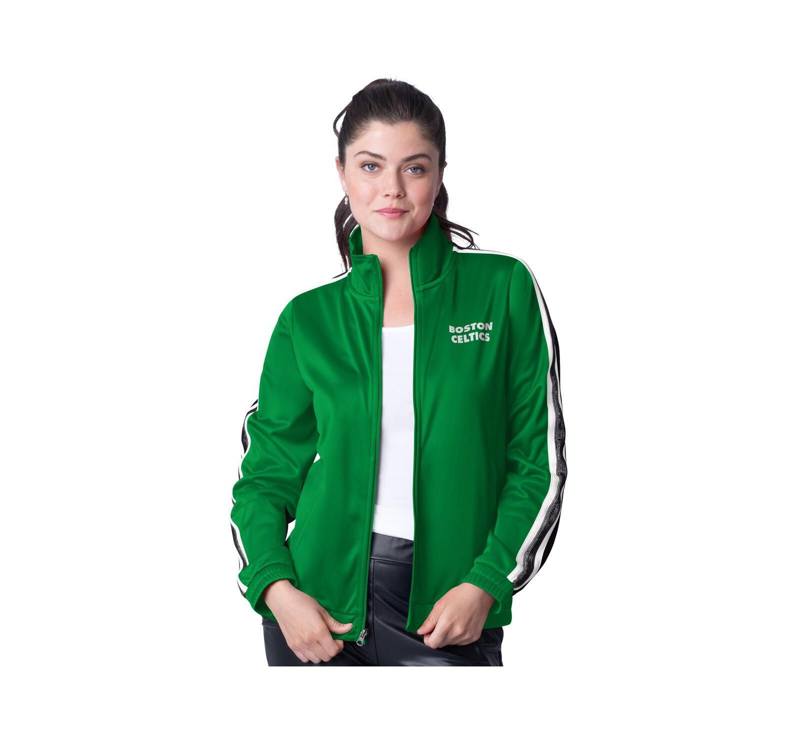 G-III 4her By Carl Banks Women's Kelly Green/Gray Boston Celtics Rebel Sequin Bling Full-Zip Track Jacket