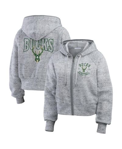 WEAR by Erin Andrews Women's Heather Gray Milwaukee Bucks Speckled Radiator Full-Zip Hoodie