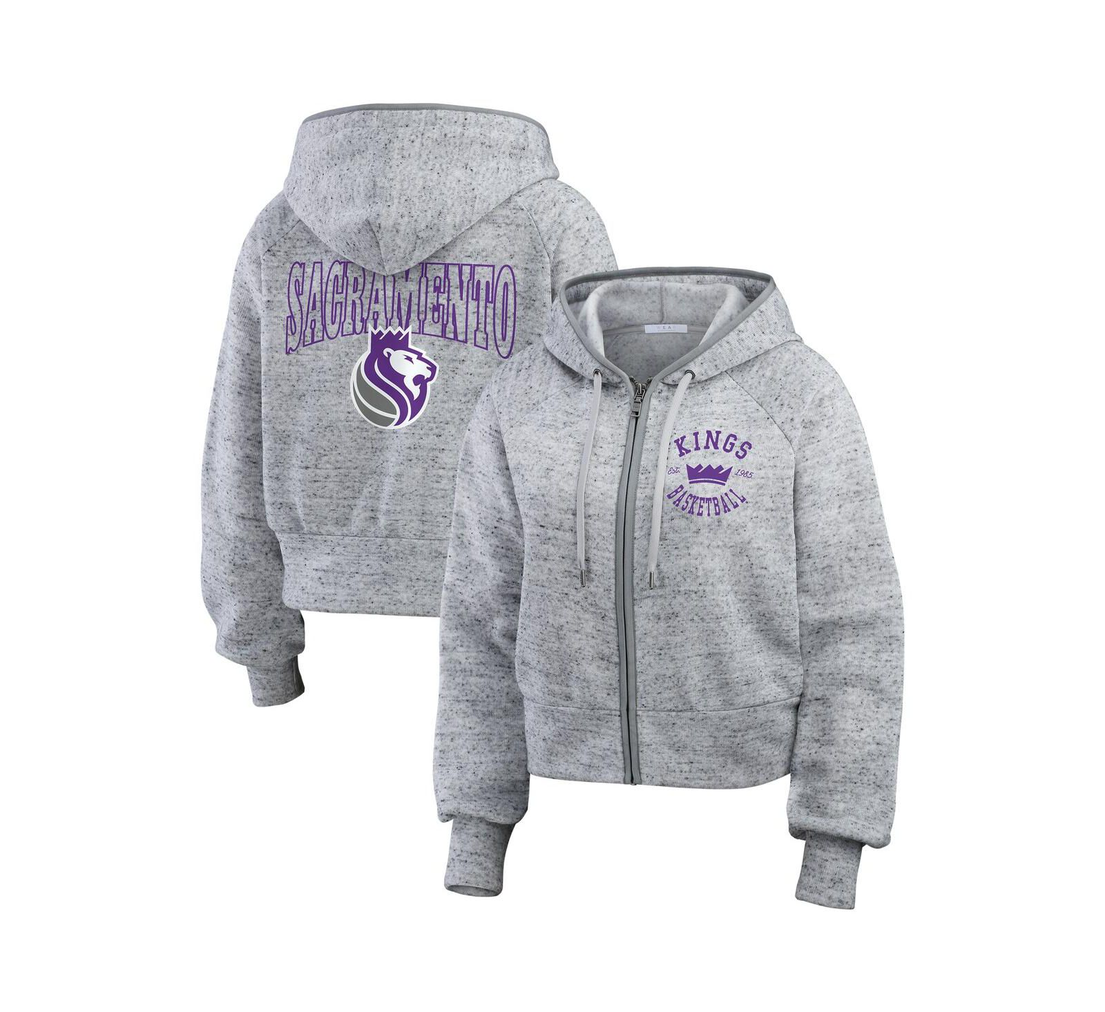Женская толстовка WEAR by Erin Andrews Heather Gray Sacramento Kings Speckled Radiator Full-Zip Hoodie