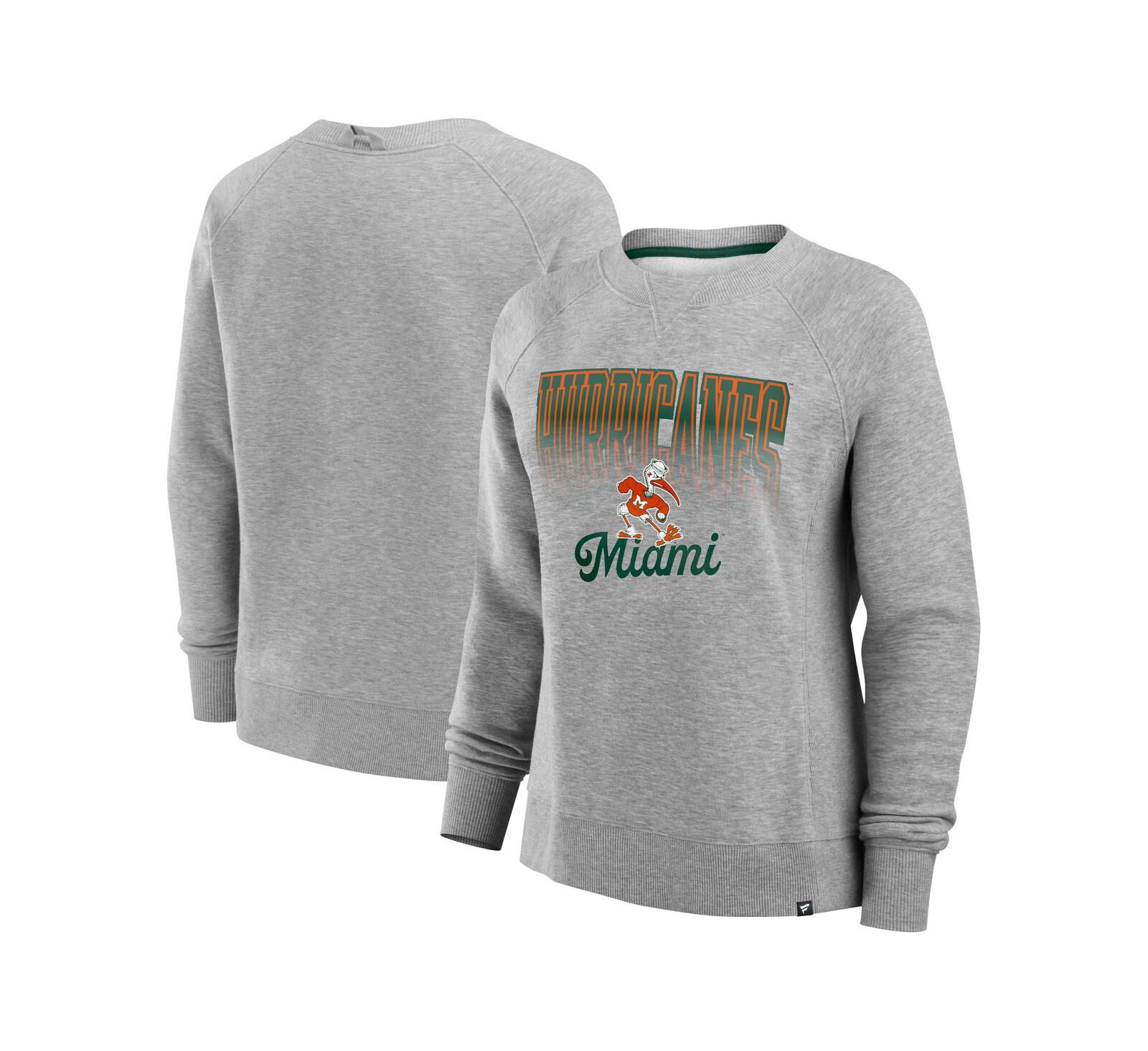 Fanatics Женский серый свитшот Fanatics Miami Hurricanes Training Camp Hit Hard Fleece Pullover