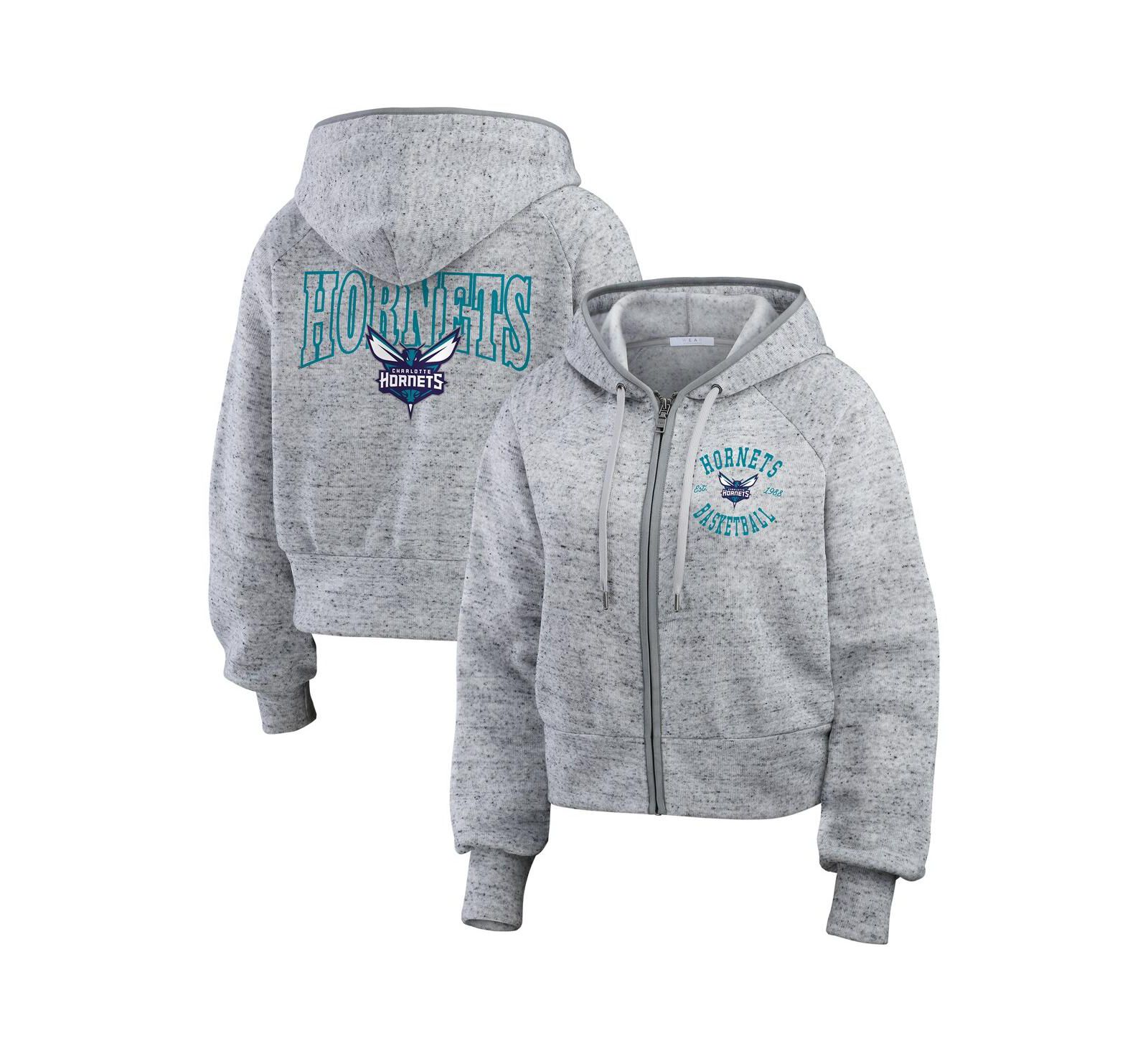 Женское худи WEAR by Erin Andrews с принтом Charlotte Hornets в цвете heather gray