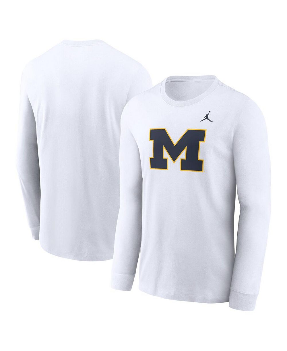 Мужская футболка Jordan Michigan Wolverines Primary Logo Long Sleeve Белая