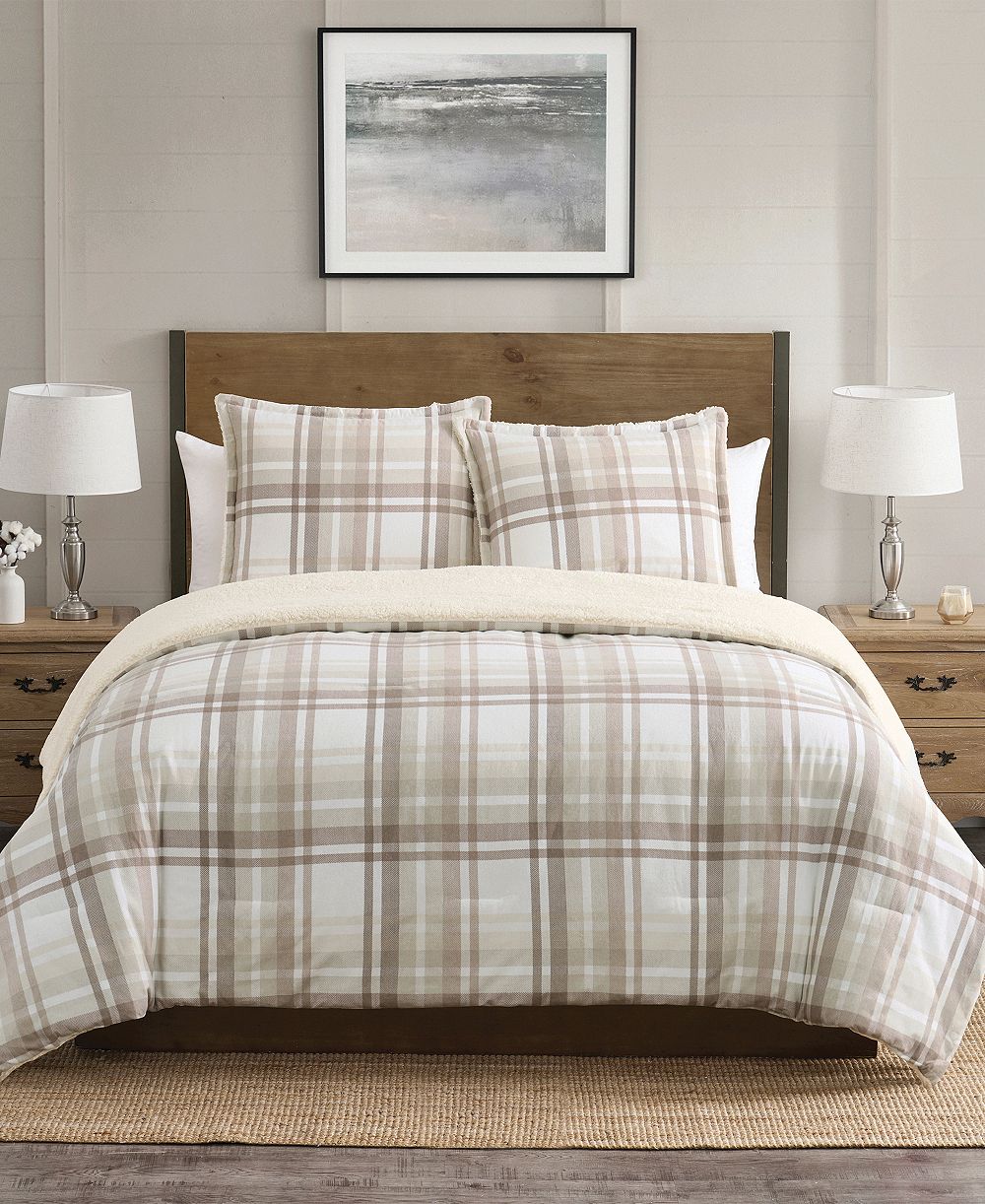 Комплект из 3 покрывал VCNY Home Plaid Brushed Flannel and Sherpa, King