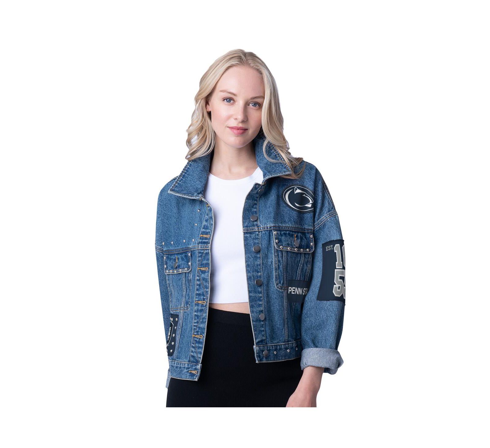 G-III 4Her by Carl Banks Women's Denim Penn State Nittany Lions Game Ball Patches and Studs Full-Button Jacket