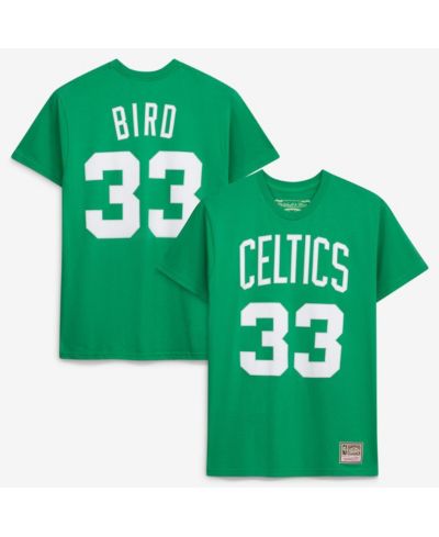 Mitchell & Ness Men's and Women's Larry Bird Kelly Green Boston Celtics Hardwood Classics Name & Number T-Shirt